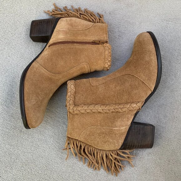 Matisse Lucinda Suede Fringe Block Heel Ankle Booties Sz8 - Picture 10 of 15